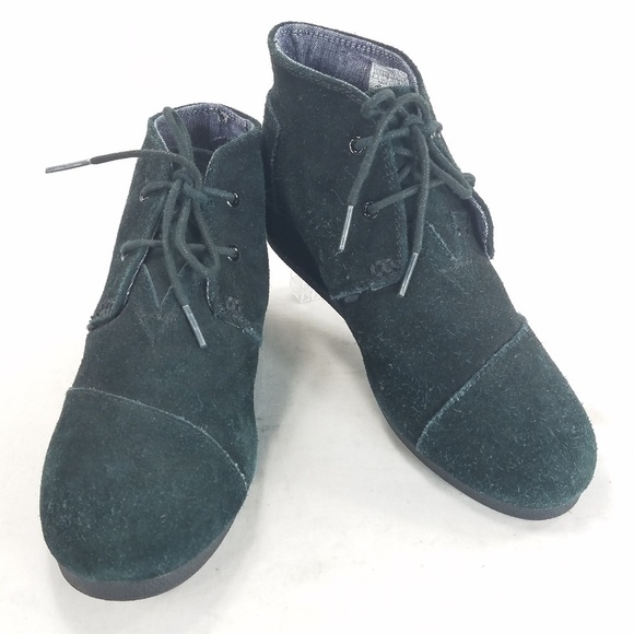 Toms Boots Black Ws Sz 6 Fashion Booties Suede Leather Wedge Desert Boho Lace Up - Picture 1 of 15